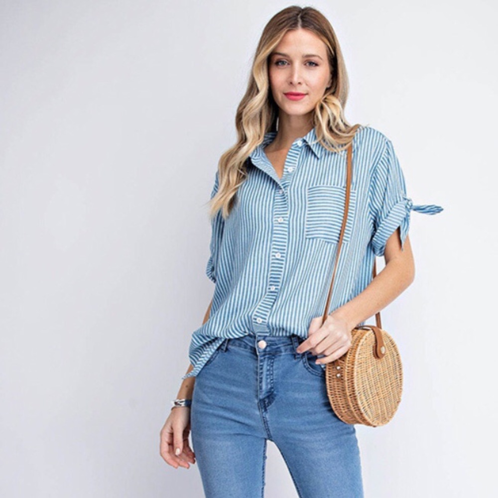 Blue Striped High Low Top